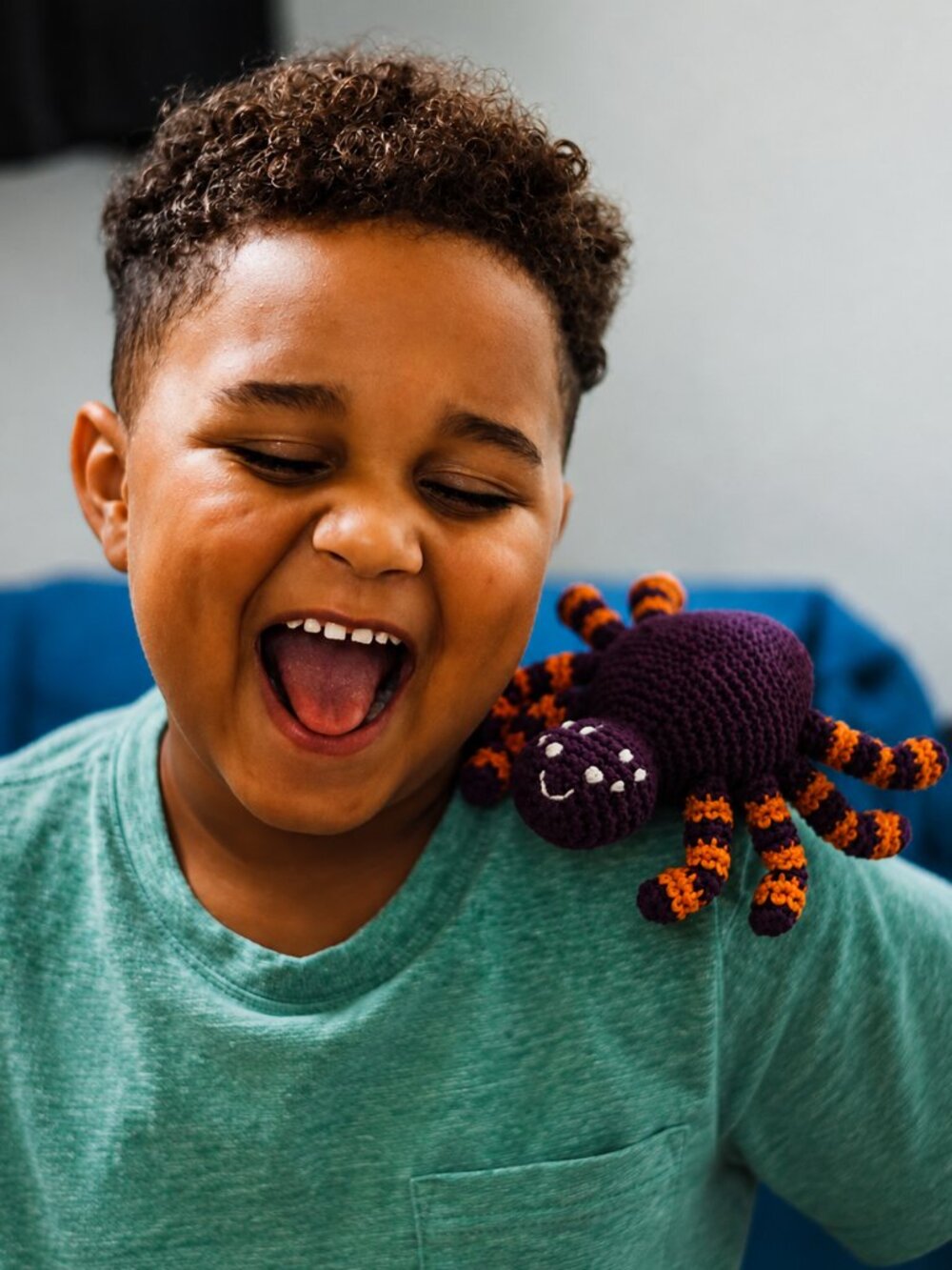 NWT Crochet Spider Rattle Plush Toy – Purple & Orange Halloween Baby Gift - Picture 5 of 7